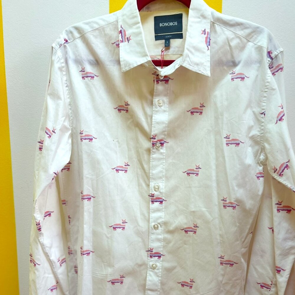 BONOBOS Pinata Llama Long Sleeve Button up Size S Slim Fit
